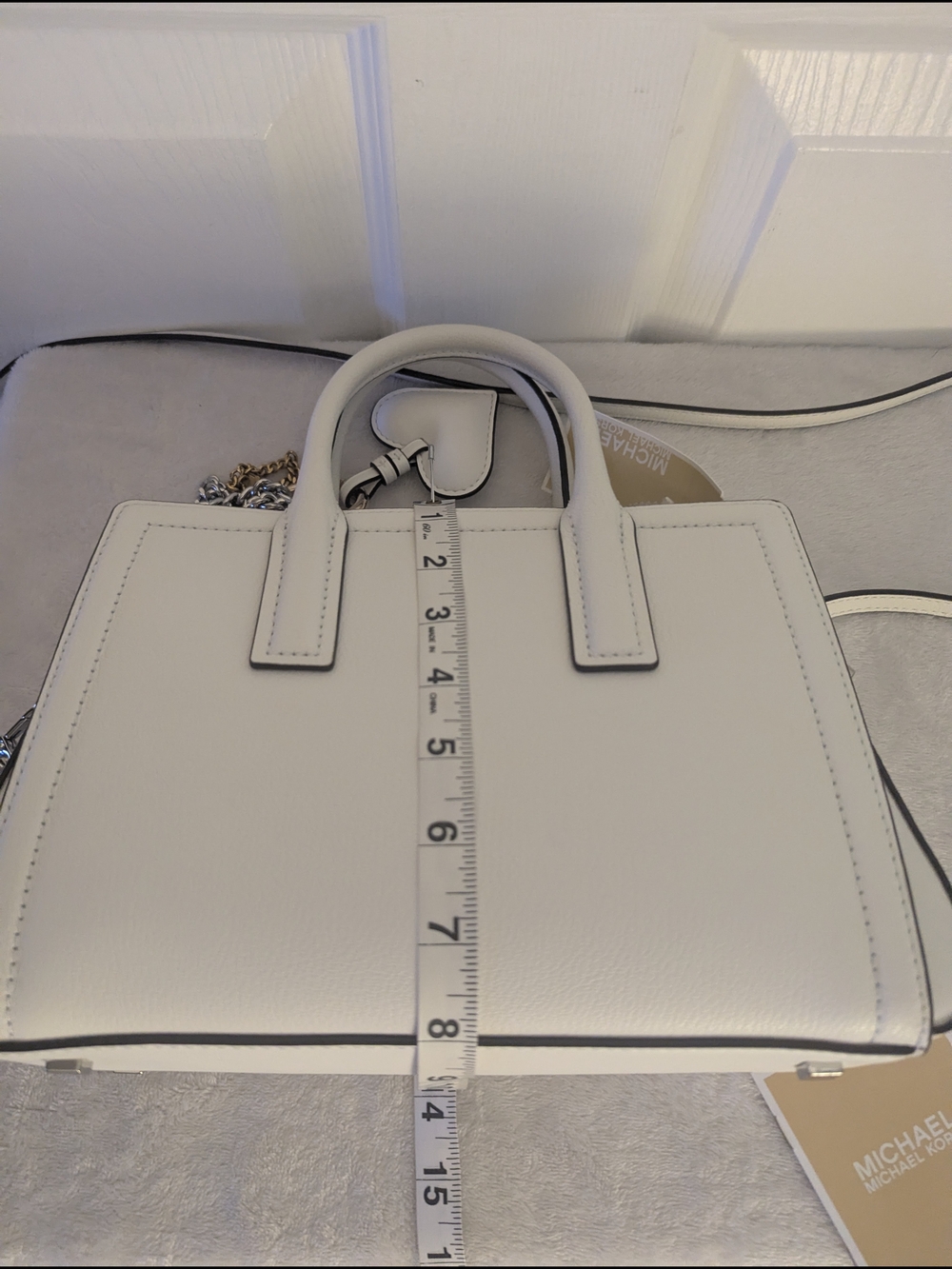 Michael Kors Laila Small Leather Satchel Optic White Crossbody NWT - Picture 6 of 9
